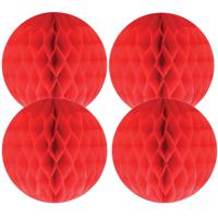 4x Papieren kerstballen rood 10 cm kerstversiering