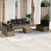8-delige Loungeset met kussens poly rattan grijs