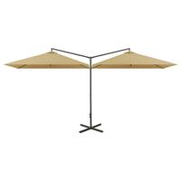 The Living Store Dubbele Parasol - 600 x 290 x 260 cm - Stof (100% polyester) en gepoedercoat staal - Taupe - Met - thumbnail