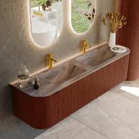 Badmeubel Mondiaz Kurve-Dlux | 170 cm | Meubelkleur Ruby | Wastafelkleur Oza | Solid surface | Wasbak beide zijden spoelbak | 2 kraangaten