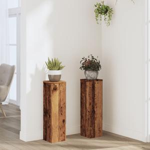 Plantenstandaards 2 st 17x17x60 cm bewerkt hout oud houtkleurig