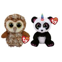 Ty - Knuffel - Beanie Boo's - Percy Owl & Paris Panda - thumbnail