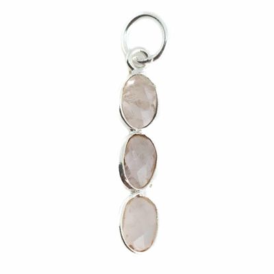 Edelsteen Hanger Rozenkwarts 3 Stenen - Zilver - 20 x 4 mm