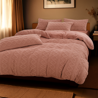 Dekbedovertrek Teddy Jacquard - Roze - Lits-Jumeaux (240x220 Cm) - Roze Microvezel Teddy - Patroon - Zydante - Dekbed-Discounter.nl