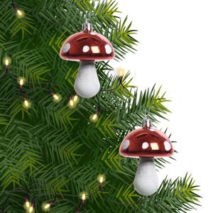 Decoris Kersthangers - 2x - rood - paddenstoelen - 7 cm