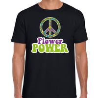 Jaren 60 Flower Power verkleed shirt zwart met groen en paars heren 2XL  -