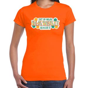 Hawaii shirt zomer t-shirt oranje met groene letters voor dames 2XL  -