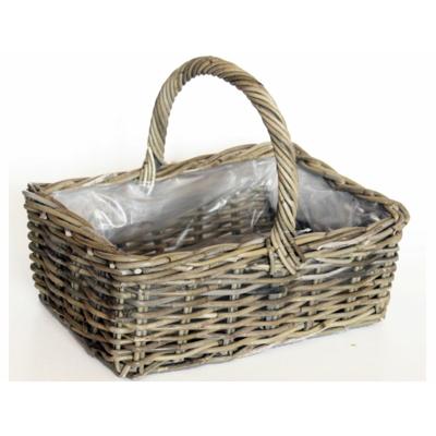 Picknickmand met hengsel - bruin - 40 x 28 x 30 cm - rotan - gevlochten riet - hengselmand