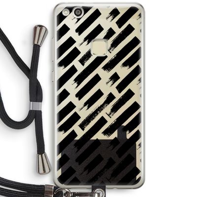 Zwarte vegen: Huawei Ascend P10 Lite Transparant Hoesje met koord