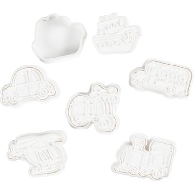 Creativ Company Uitsteekvormen met stempel, transport, afm 3,5-5,5 cm, wit, 6 stuk/ 1 doos