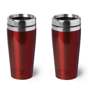 2x stuks rVS Warmhoudbeker/warm houd beker metallic rood 450 ml