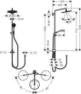 Hansgrohe Croma Select S opbouw regendouche met 28cm hoofddouche chroom