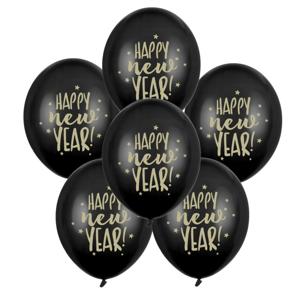 Happy New Year ballonnen - zwart/goud - 6x stuks - sterren - nieuwjaar thema