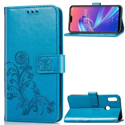 Lucky Clover bloemen patroon leergeval aangedrongen ASUS ZB631KL met houder & kaartsleuven & portemonnee & Hand Strap (blauw)