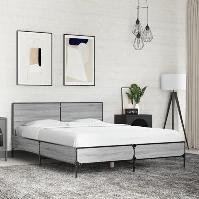 Bedframe bewerkt hout metaal grijs sonoma eiken 120x200 cm