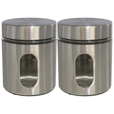 Gerimport Vorraadpot - 2x - voedsel bewaren - zilver rvs - deksel - 700 ml - 10 x 12 cm