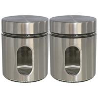 Gerimport Vorraadpot - 2x - voedsel bewaren - zilver rvs - deksel - 700 ml - 10 x 12 cm