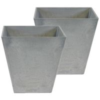 Set van 2x stuks bloempot/plantenpot vierkant van gerecycled kunststof steengrijs D40 en H40 cm