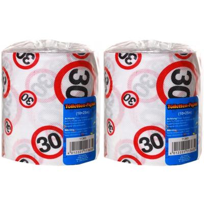 30 jaar verjaardag cadeau - Set van 2x stuks - wc/toiletpapier - 25m - feestartikelen - verkeersbord