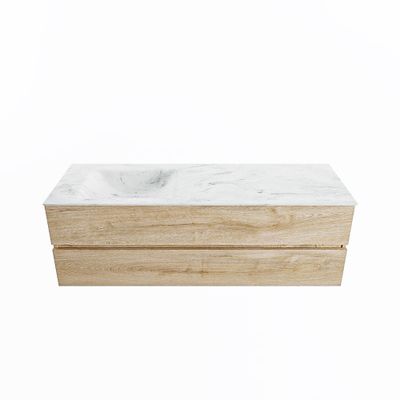 MONDIAZ VICA-DLUX 150cm badmeubel onderkast Washed Oak 2 lades. Inbouw wastafel CLOUD links zonder kraangat, kleur Opalo.