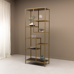 Vakkenkast 'Guus' 80 x 200cm, kleur goud / bruin hout