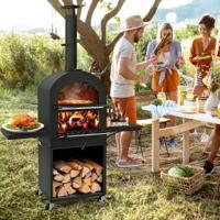 Houtgestookte Pizzaoven voor Buiten met Beschermhoes 305 cm Pizzasteen Pizzaschep & Grillroosters