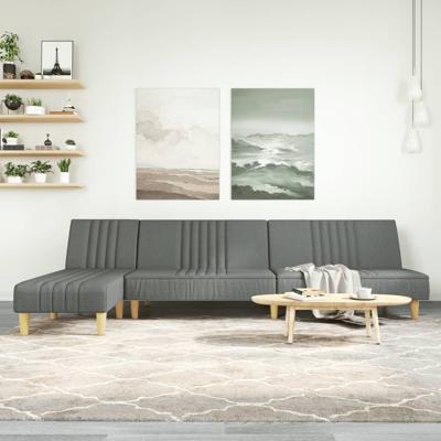 Slaapbank L-vormig 255x140x70 cm stof donkergrijs