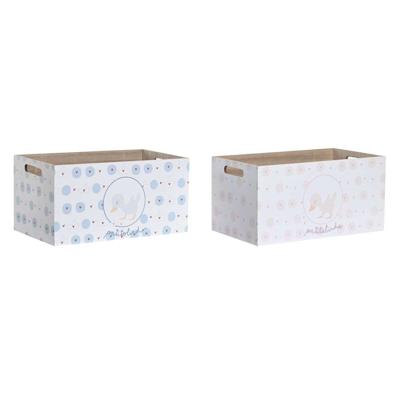 Opbergbak DKD Home Decor Blauw Roze Hout MDF 36 x 21 x 18 cm (2 Stuks)