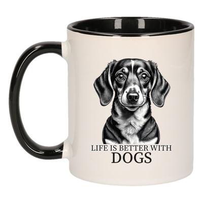 Cadeau mok voor honden liefhebbers - Tekkel - zwart oor - pentekening - keramiek - 300 ml