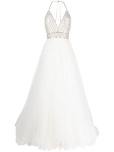 Jenny Packham robe longue ornée de cristaux Eva à dos-nu - Blanc