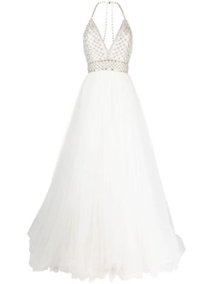 Jenny Packham robe longue ornée de cristaux Eva à dos-nu - Blanc
