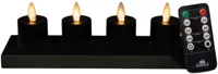 Anna&apos;s Collection LED theelicht oplaadbaar flame effect incl. oplaadstation 5cm zwart 4 stuks