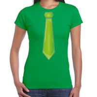 Verkleed t-shirt voor dames - stropdas groen - groen - carnaval - foute party - verkleedshirt - thumbnail