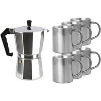 Aluminium moka/koffiemaker met 6x RVS kopjes - thumbnail