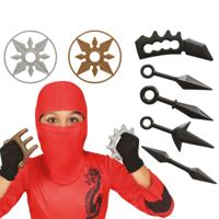 Carnaval verkleed Ninja set - accessoire - zwart - 10-delig