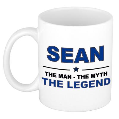 Sean cadeau mok - man myth legend - naam koffiemok / beker - wit en blauw - 300 ml