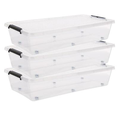 5Five opberg kist met deksel - 3x - Clip Box - 35 liter - 76 x 39 x 16 cm - kunststof - transparant