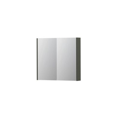 INK SPK2 Spiegelkast - 80x14x74cm - 2 deuren - dubbelzijdige Spiegel - schakelaar en stopcontact - MDF lak Mat beton groen 1105225