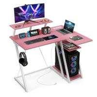 Gaming Bureau met USB-Aansluitingen en -Poorten Klein Bureau met Monitorplank Haak Opbergplank CPU-Standaard Hoekbureau