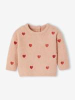 Geborduurde baby trui met kleine hartjes roze (poederkleur)
