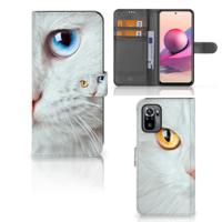 Xiaomi Redmi Note 10S | 10 4G | Poco M5s | Telefoonhoesje | Met pasjeshouder | Witte Kat
