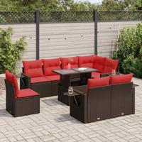 9-delige Loungeset met kussens poly rattan acacia bruin