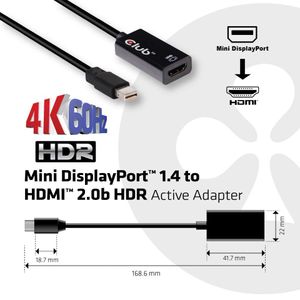 CLUB3D Mini DisplayPort 1.4 to HDMI 2.0a HDR Active Adapter