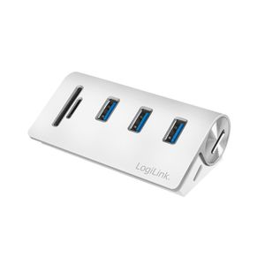 LogiLink CR0045 USB 3.0-hub 3 + 2 poorten Met aluminium behuizing, Met ingebouwde SD-kaartlezer Zilver