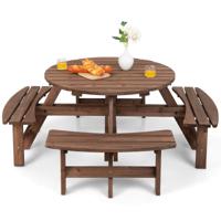 Houten Picknicktafel Set met Zonnescherm Weerbestendige Tuintafel en Bank Set Elke Bank Weegt 225 KG voor 8 Personen voor Patio Gazons