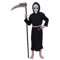 Halloween verkleed kostuum Magere Hein - kinderen - zwarte mantel - met masker