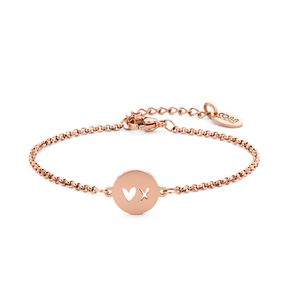 CO88 Collection Inspirational 8CB 90415 Stalen Armband met Hanger - X Heart 10 mm - Lengte 16,5 + 3 cm - Rosékleurig