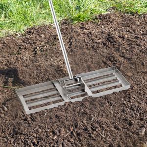 Metalen Gazon Egaliseerhark met Ergonomisch Handvat Voor de Grond 75 x 25 cm Zilver