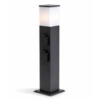 Rustic M Buitenstopcontactpaal 51cm - LED sokkellamp met buitenstopcontact - 4 stopcontacten - IP44 waterdicht - E27 fitting - Zwart - Tuinlantaarn