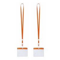 Badgehouders/naamkaarthouders - 20x - met oranje keycord/lanyard - plastic - beurs/feest